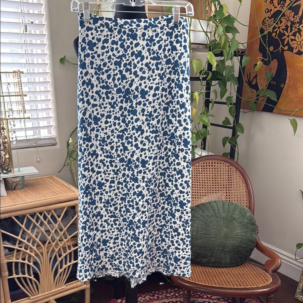 Reformation Bea Rainey Print Blue Ivory Chic Classic French Parisian Slip Skirt